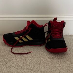 Adidas Kids Basketball Sneakers in Black, Red, and Gold